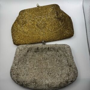 Two Vintage Seed Bead Gold And Silver Small Purse - Clutch Bags Handmade